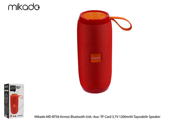 Mikado MD-BT56 Kırmızı Bluetooth-Usb -Aux -TF Card 3.7V 1200mAh Taşınabilir Speaker