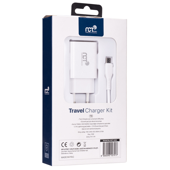 NCT PLUS+ NCT-N45 Micro USB Kablolu 5V 2.1A Beyaz Ev Şarj Adaptörü