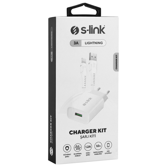 S-LINK SL-EC10L 1100MA EV SARJ + 2A LIGHTNING USB KABLOLU BEYAZ SARJ ADAPTOR SETI