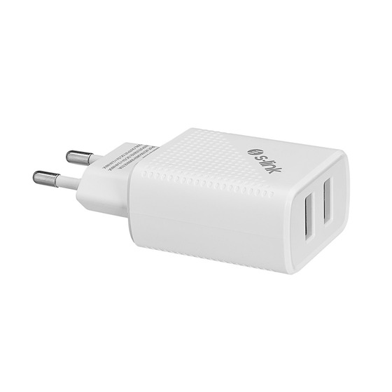 S-link SL-EC50 (SL-EC50L) 5V 2400MA Lightning Kablolu 2 USB Çıkışlı Beyaz Ev Şarj Adaptörü