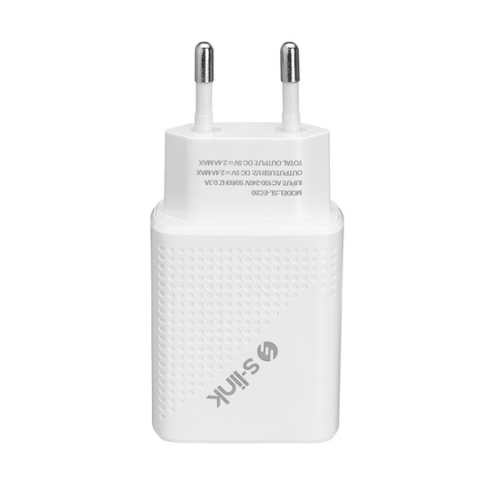 S-link SL-EC50 (SL-EC50L) 5V 2400MA Lightning Kablolu 2 USB Çıkışlı Beyaz Ev Şarj Adaptörü