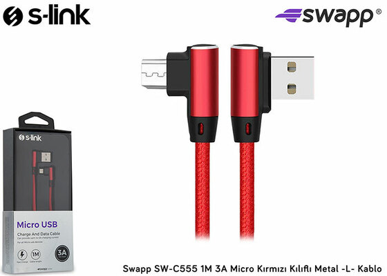 S-LINK SWAPP SW-C555 1M 3A MICRO KIRMIZI KILIFLI METAL -L- KABLO