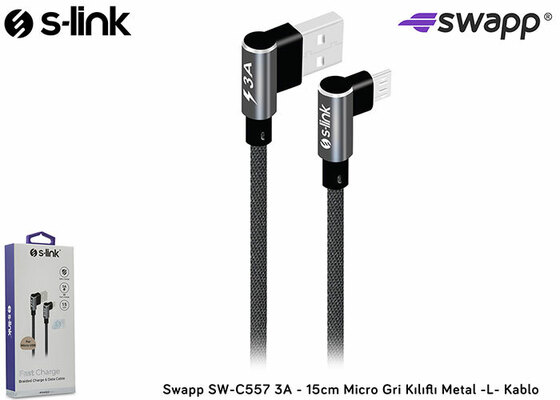 S-LINK SWAPP SW-C557 3A - 15CM MICRO GRI KILIFLI METAL -L- KABLO