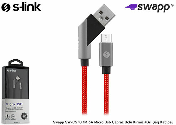 S-LINK SWAPP SW-C570 1M 3A MICRO USB CAPRAZ UCLU KIRMIZI/GRI SARJ KABLOSU