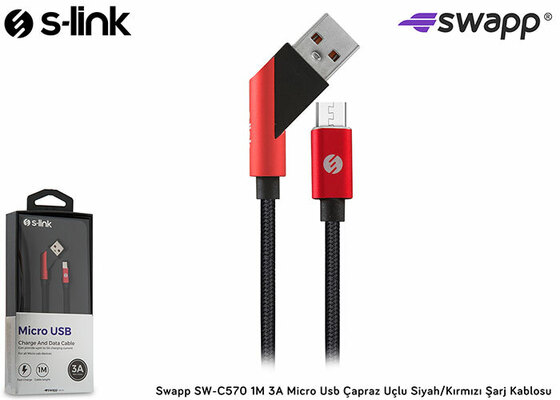 S-LINK SWAPP SW-C570 1M 3A MICRO USB CAPRAZ UCLU SIYAH/KIRMIZI SARJ KABLOSU