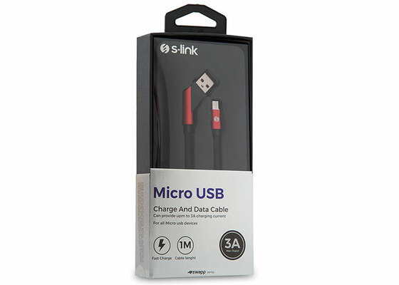 S-LINK SWAPP SW-C570 1M 3A MICRO USB CAPRAZ UCLU SIYAH/KIRMIZI SARJ KABLOSU