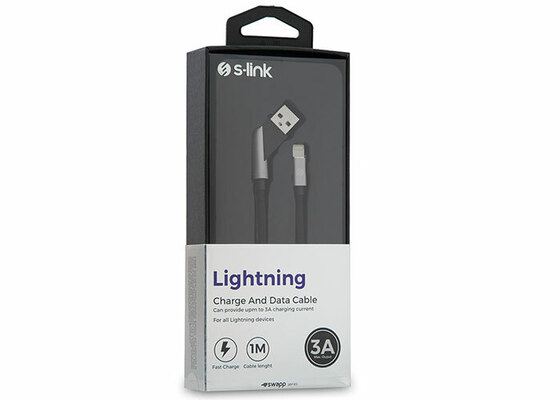 S-LINK SWAPP SW-C670 1M 3A IPHONE LIGHTNING CAPRAZ UCLU KIRMIZI/GRI SARJ KABLOSU