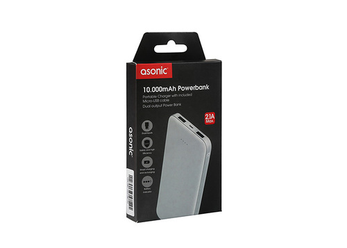 Asonic AS-P10 10000mAh 2*USB Output Powerbank Taşınabilir Pil Şarj Cihazı Beyaz