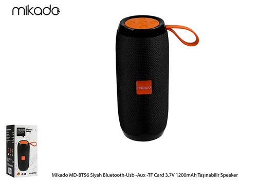 Mikado MD-BT56 Siyah Bluetooth-Usb -Aux -TF Card 3.7V 1200mAh Taşınabilir Speaker