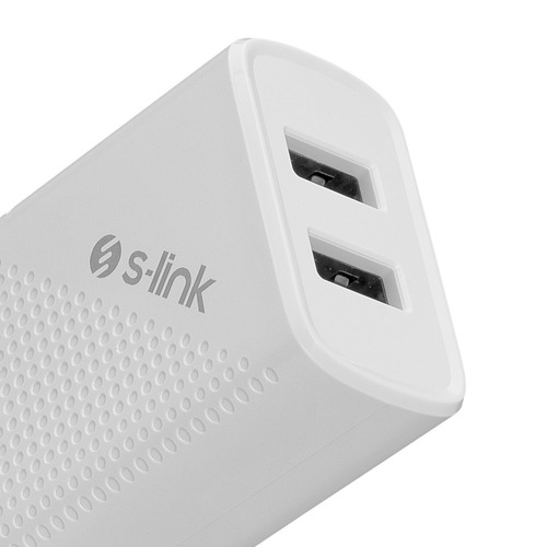 S-link SL-EC50 (SL-EC50L) 5V 2400MA Lightning Kablolu 2 USB Çıkışlı Beyaz Ev Şarj Adaptörü