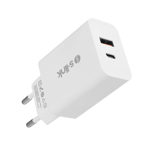 S-link SL-EC60 20W PD3.0/Quick Charge QC3.0 Type USB-C +USB A Hızlı Beyaz Ev Şarj Adaptör