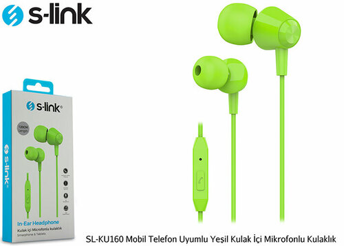 S-link SL-KU160 Mobil Telefon Uyumlu Yeşil Kulak İçi Mikrofonlu Kulaklık