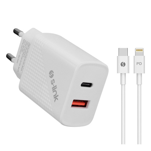 S-link Swapp SW-C1130X Lightning PD Kablo 18W PD3.0/Quick Charge QC3.0 Type USB-C +USB A Beyaz Hızlı