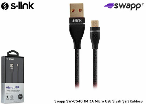 S-LINK SWAPP SW-C540 1M 3A MICRO USB SIYAH SARJ KABLOSU