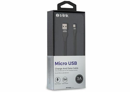 S-LINK SWAPP SW-C540 1M 3A MICRO USB SIYAH SARJ KABLOSU