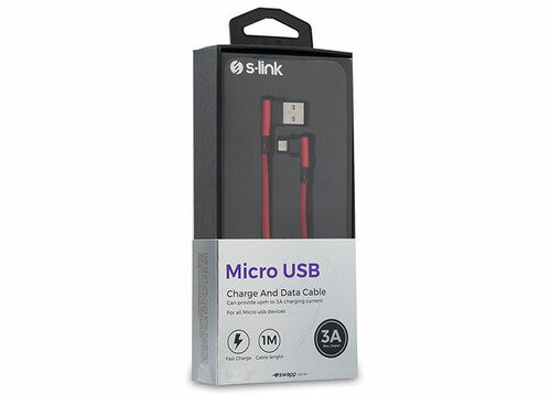 S-LINK SWAPP SW-C555 1M 3A MICRO KIRMIZI KILIFLI METAL -L- KABLO