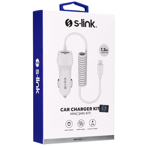 S-LINK SWAPP SW-C635 1 USB + LIGHTNING 3.1A KABLOLU ARAC SARJ CIHAZI