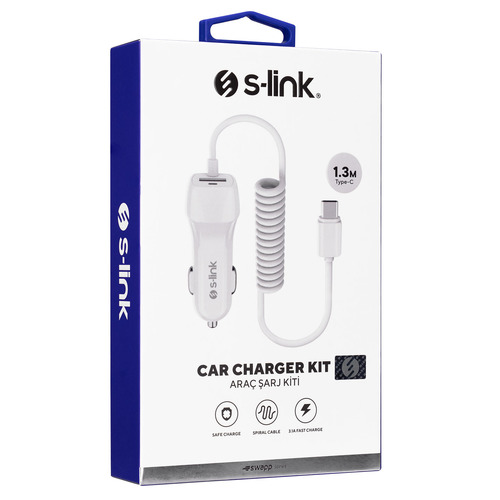 S-link Swapp SW-C735 Type-C Kablolu 5V 3.1A Kablolu Araç Şarj Cihazı