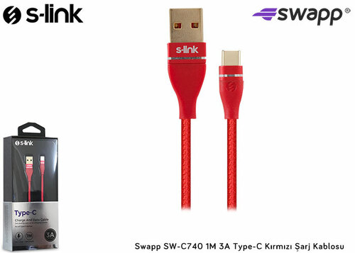 S-LINK SWAPP SW-C740 1M 3A TYPE-C KIRMIZI SARJ KABLOSU