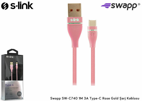 S-LINK SWAPP SW-C740 1M 3A TYPE-C ROSE GOLD SARJ KABLOSU