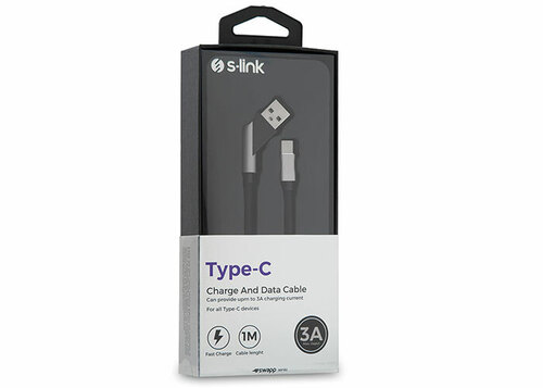 S-LINK SWAPP SW-C770 1M 3A TYPE-C CAPRAZ UCLU KIRMIZI/GRI SARJ KABLOSU